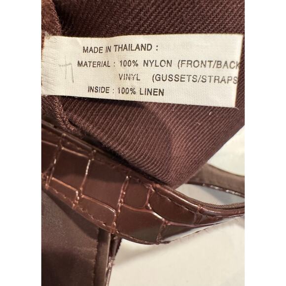 Vintage Y2K Diane von Furstenberg Brown Nylon Faux Croc Trim Tote Bag - Picture 9 of 12